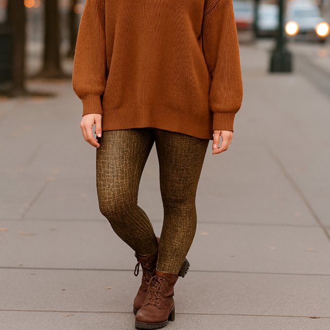 Legging imprimé à motif peau de serpent marron (Saturday city look: The ribbed half-zip pullover adds cozy texture and casual look to brown legging)