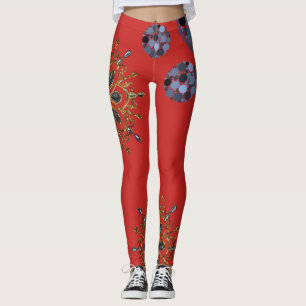 legging longue bleu rouge or