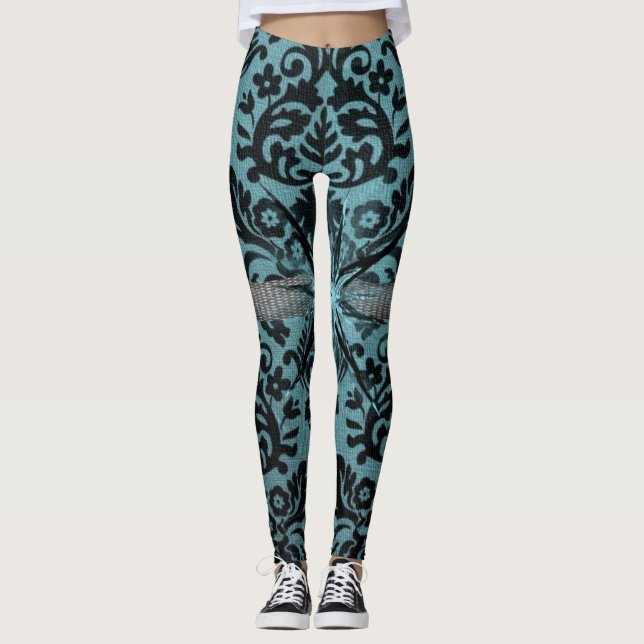 legging noir bleu long adolescent (Devant)