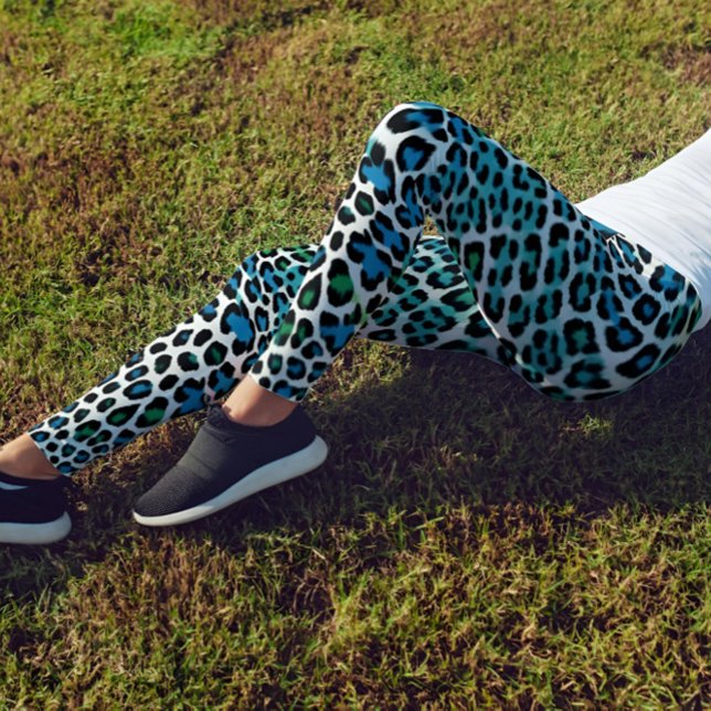 LEGGINGS 青と緑のヒョウ柄レギンスハイウェストカプリ (Créateur téléchargé)