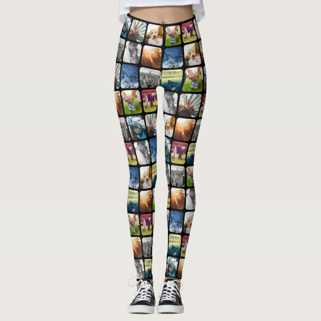 Leggings 10 Arrondi Modèle de grille photo Carré noir (Devant)