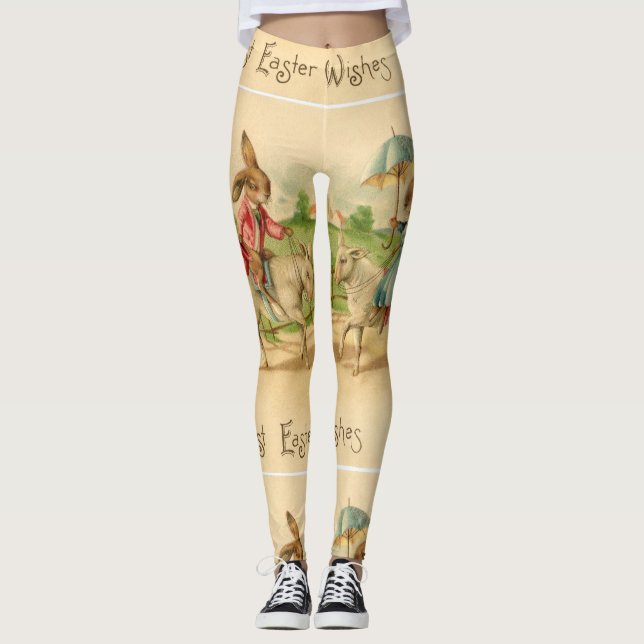 Leggings 2 lapins de Pâques sur des guêtres d'agneaux (Devant)