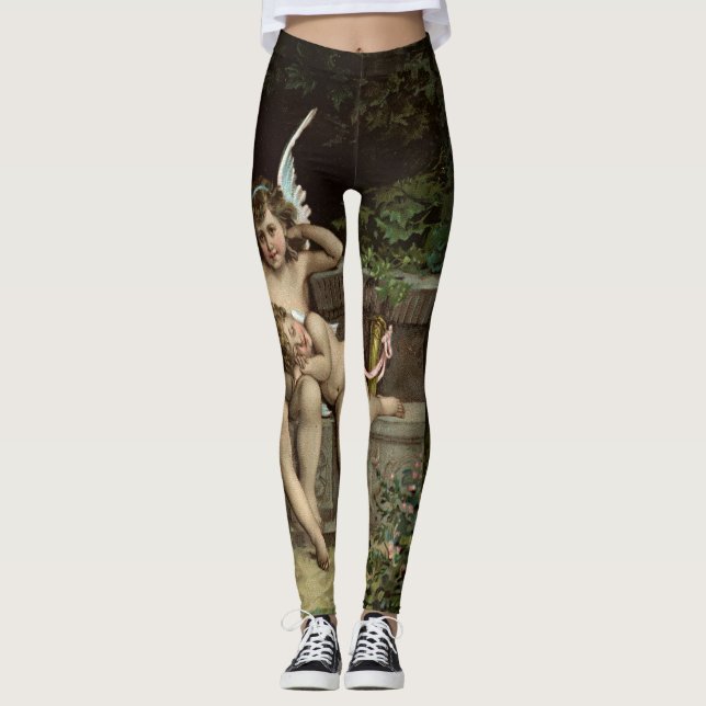 Leggings 2 rétros cupidons reposant des guêtres (Devant)