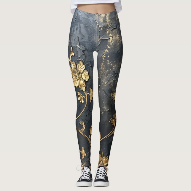 Leggings 3D bleu et or (Devant)