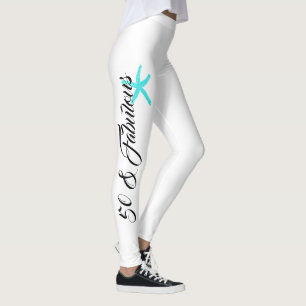 Leggings 50 & Fabulous Black White Turquoise Blue Starfish