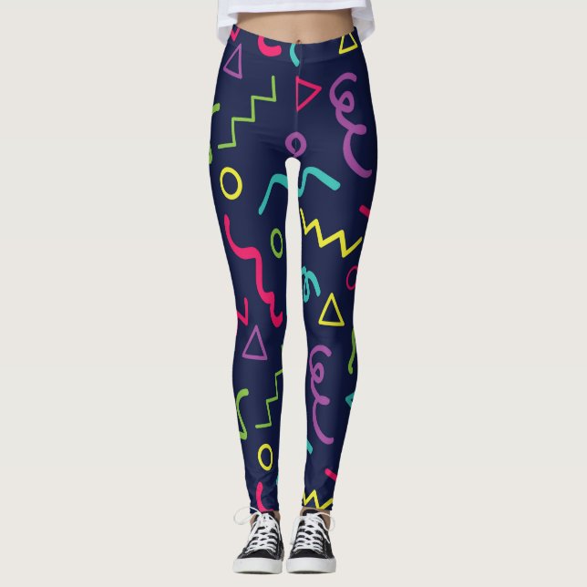 Leggings 80s 80 rétro néon Memphis motif (Devant)