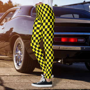 Leggings à carreaux noirs et jaunes