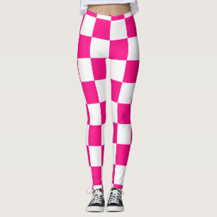 Leggings à damiers carré chaud rose blanc rétro géométrique
