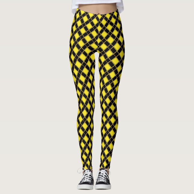 Leggings À damiers noir et jaune élégant (Devant)