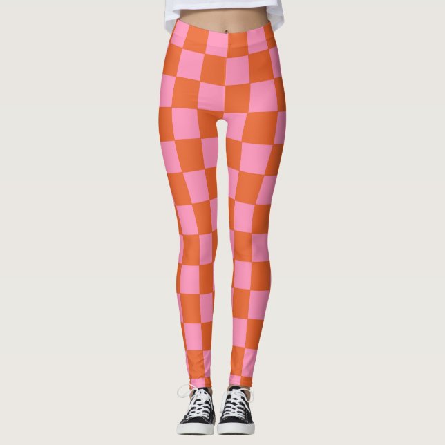Leggings à damiers orange et rose (Devant)
