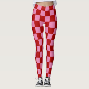 Leggings à damiers rouge et rose chaud