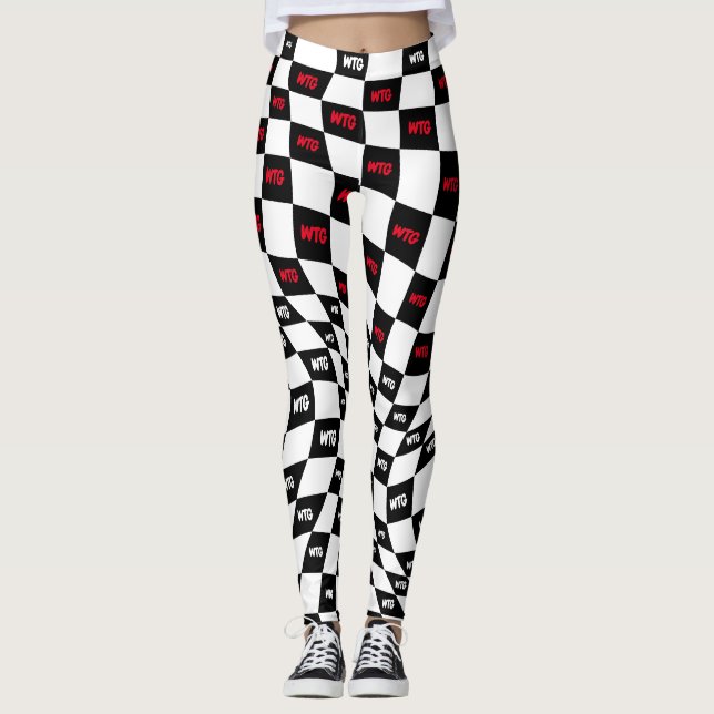Leggings à damiers vérifications de piste rouge noir et bla (Devant)