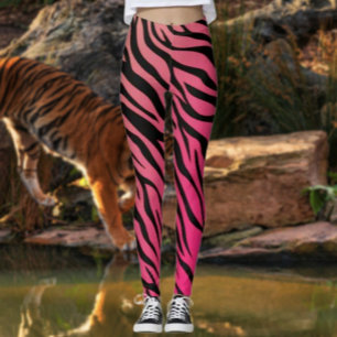 Leggings à dégradé rayures de tigre – Rose et oran