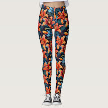 Leggings à fleurs de tigre rouge artistique