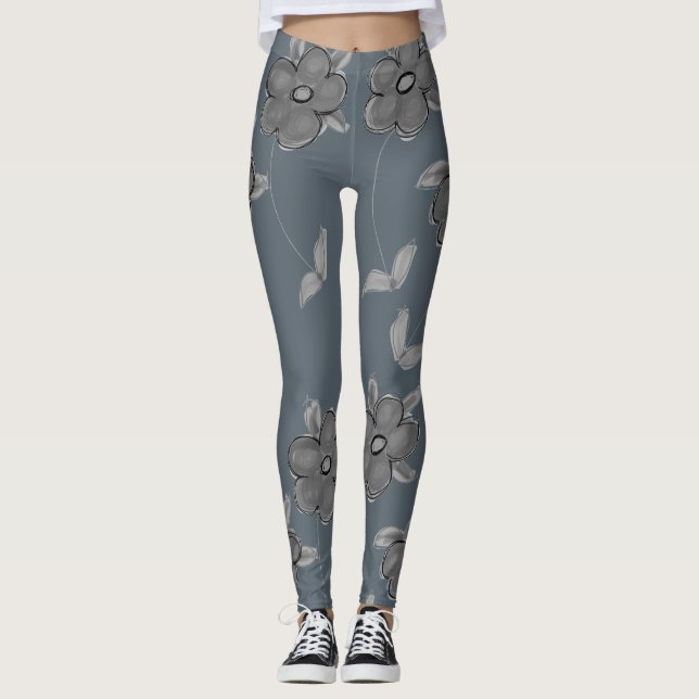 Leggings à fleurs gris-bleu (Devant)