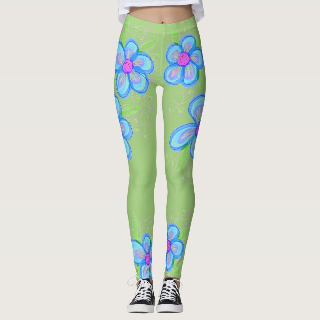 Leggings à fleurs rose (Devant)