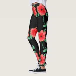 Leggings à fleurs rouges