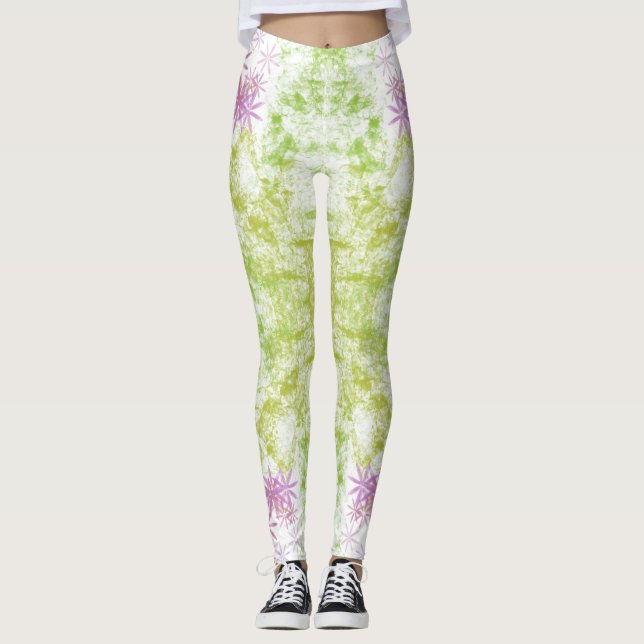 Leggings à fleurs violettes (Devant)