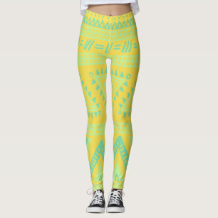 Leggings à motif tribal jaune aqua