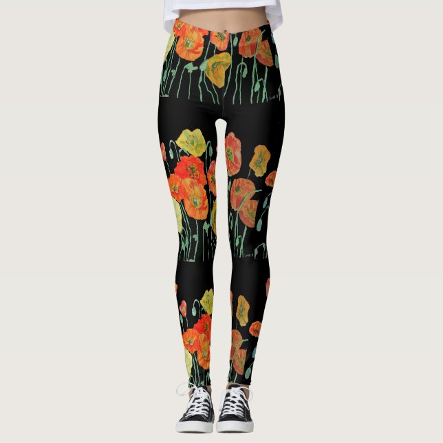 Leggings à pavot orange et noir (Devant)