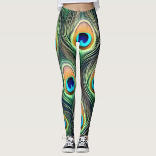 Leggings à plumes de paon exotiques 