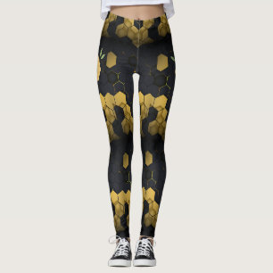 Leggings Abeille à nid d'abeille Noir et Or unique
