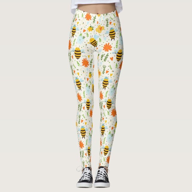 Leggings Abeille mignonne aux Casquettes bleus  (Devant)