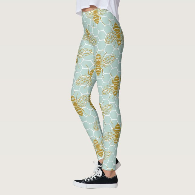 Leggings Abeilles dorées turquoises (Gauche)