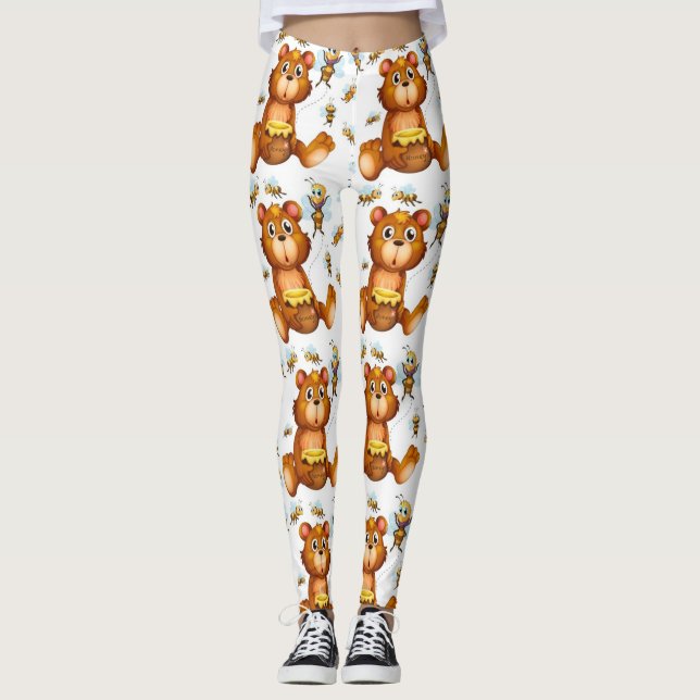 Leggings Abeilles Volantes Avec Un Ours De Miel (Devant)