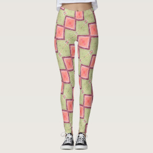 Leggings ABL - 069 - Papillon vert et Saumon