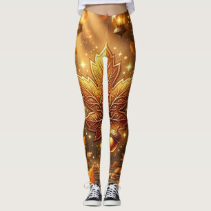 Leggings Abondance d'automne doré • Chaîne feuille radieuse