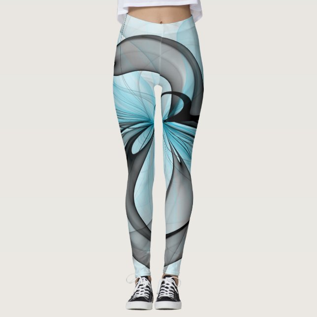 Leggings Abstract Anthracite Gray Blue Modern Fractal Art (Devant)