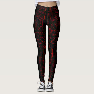 Leggings Abstract Cyber Pattern | Black & Crimson Circuit 