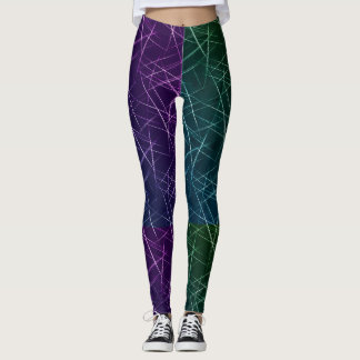 Leggings Abstract Cyber Pattern | Purple & Emerald Grid