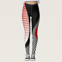 Leggings, abstract design, black, grey, red,white