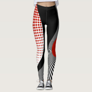 Leggings, abstract design, black, grey, red,white leggings