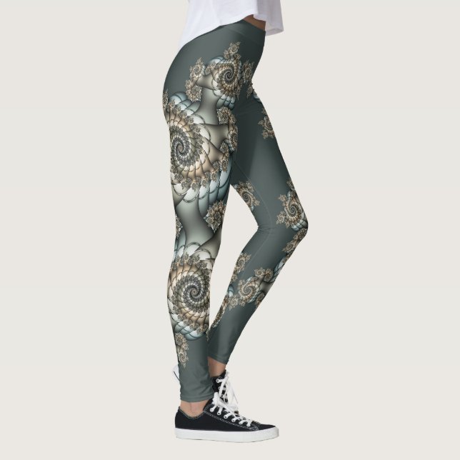 Leggings Abstrait Beige clair Bleu Fractal Art Spirales (Droite)