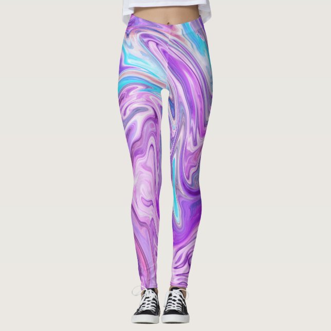 Leggings Abstrait Bleu clair Purple Liquide Swirl (Devant)