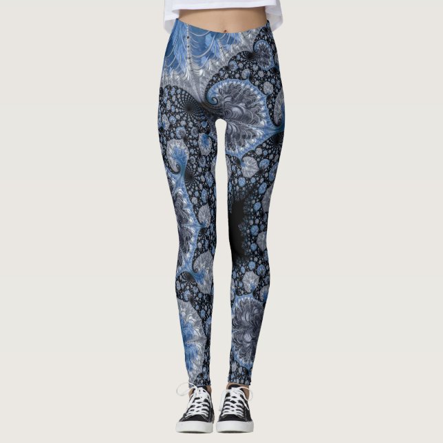 Leggings Abstrait bleu et noir complexe fractal (Devant)