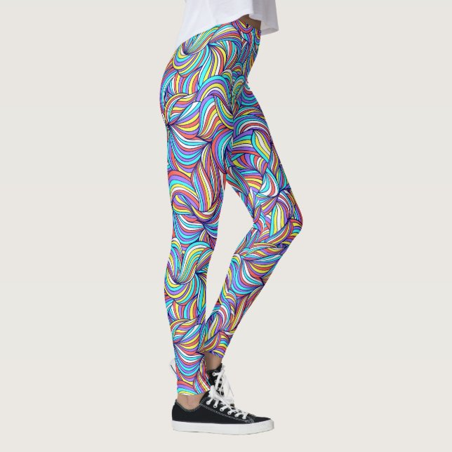 Leggings Abstrait coloré Doodle Swirl Motif, Amusant (Droite)