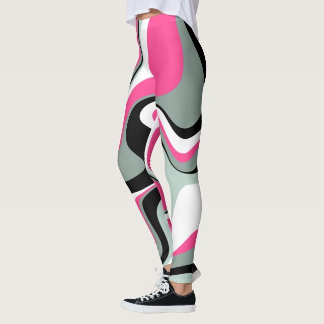 Leggings Abstrait de liquide noir, gris et rose (Gauche)