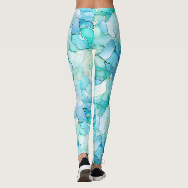 Leggings Abstrait de marbre bleu Aqua (Dos)