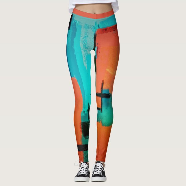 Leggings Abstrait Dynamique Moderne Orange Vert Bleu Vert N (Devant)