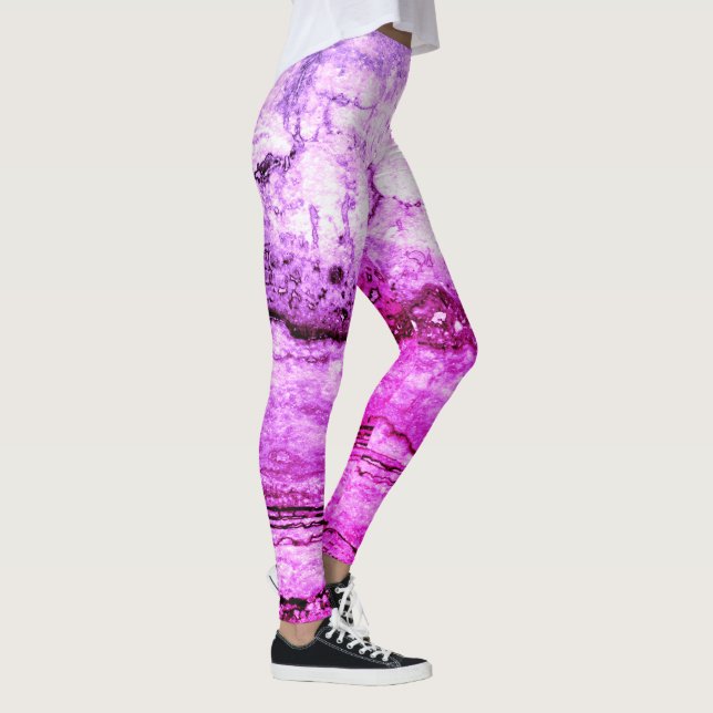 Leggings Abstrait en granit rose , motif en marbre violet (Droite)