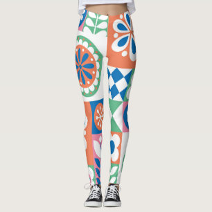 Leggings Abstrait Floral, Scandinave Folk Design.