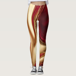 Leggings Abstrait-flux Art-Rouge et or-