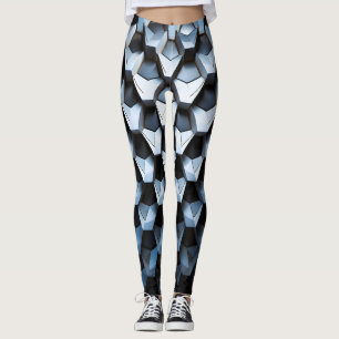 Leggings Abstrait Futuriste Bleu Géométrique Métallique