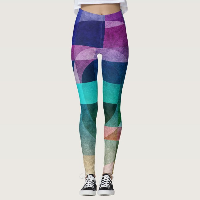 Leggings Abstrait géométrique moderne Cercle bleu vert rose (Devant)