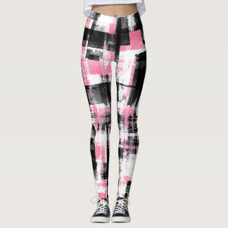 Leggings Abstrait Grunge Rose Blanc Et Noir