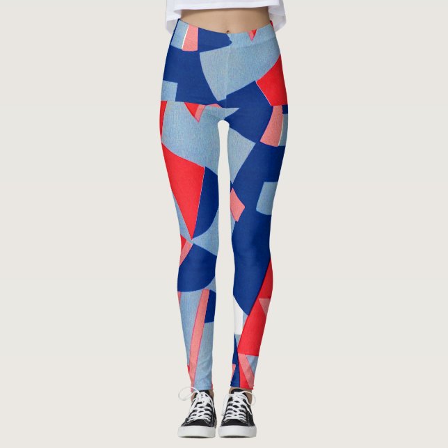 Leggings abstrait imprimé blanc et bleu no 1 (Devant)